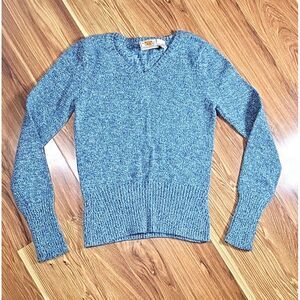 Vintage Route 66 Y2K Knit Sweater Shirt Womens Small Blue V Neck McBling 2000s